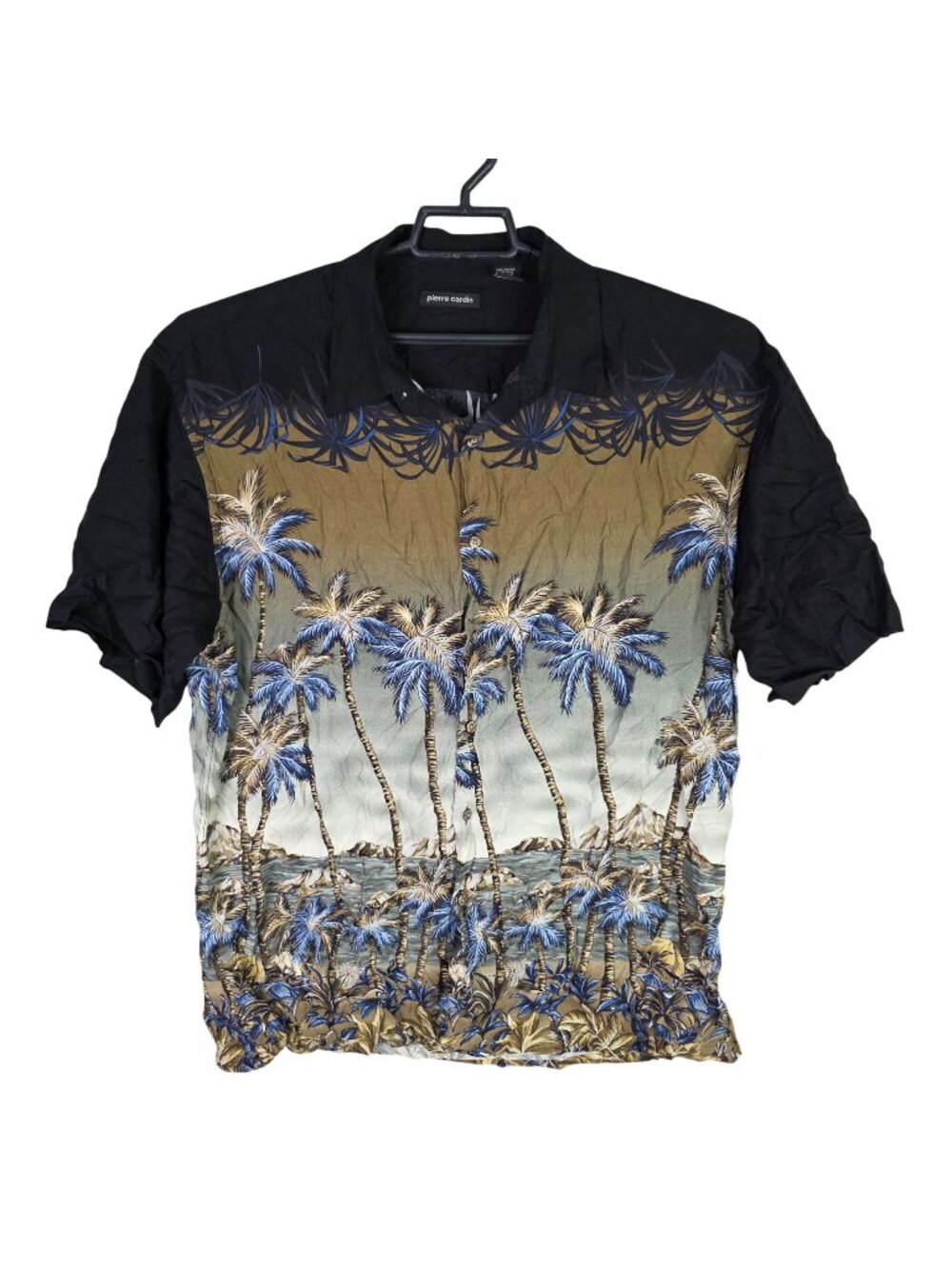 Mens Pierre Cardin Black Hawaiian Button Up Shirt Rayon Short Sleeve Size XL